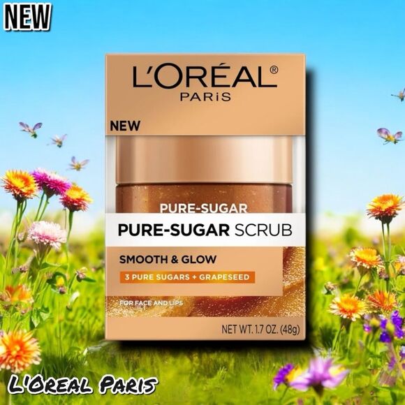 New NIB L'Oreal Paris Pure Sugar Scrub with Grapeseed to Smooth and Glow - Picture 1 of 5